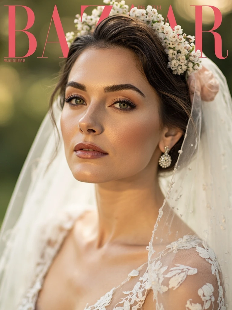 Harper's Bazaar UK cover, romantic bridal editorial